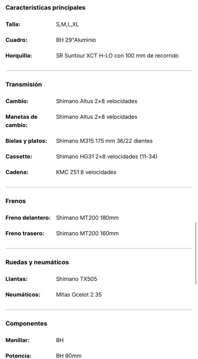 Bicicleta BH aluminio montaña