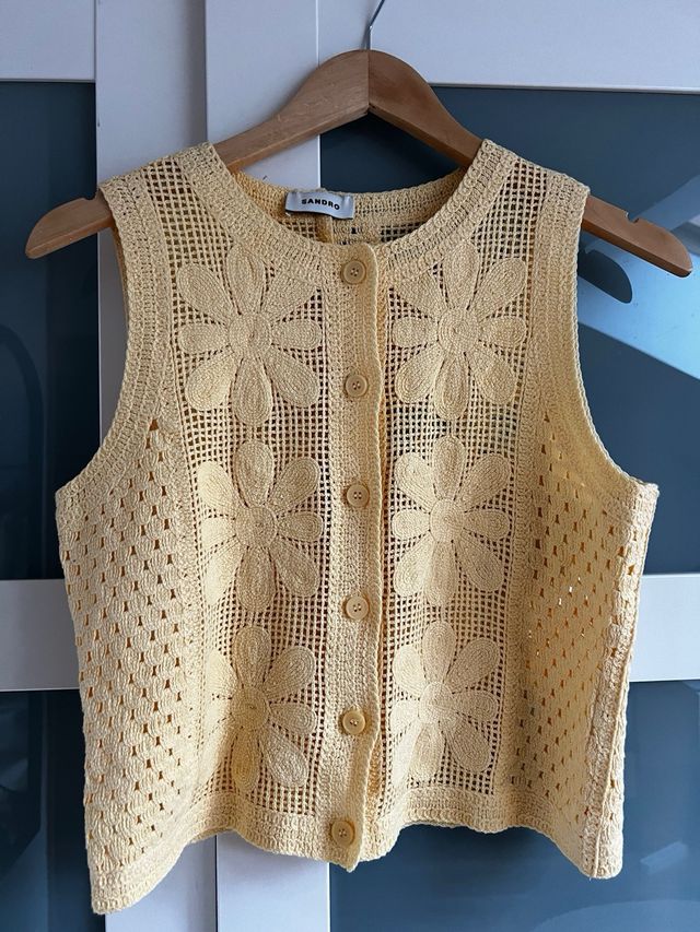 Top Sandro Amarillo Crochet