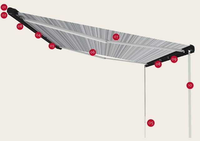 Toldo Fiamma F80s 3.7m - Blanco/Plata/Negro.