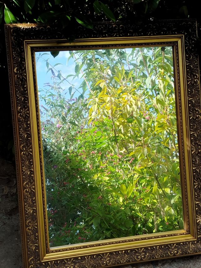 Espejo  antiguo labrado dorado