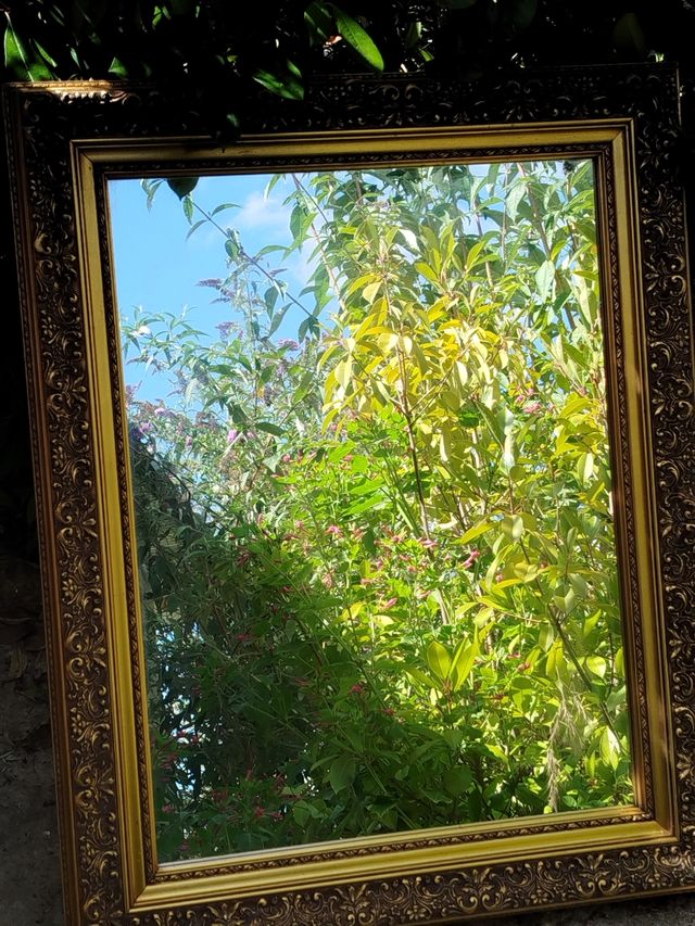 Espejo  antiguo labrado dorado