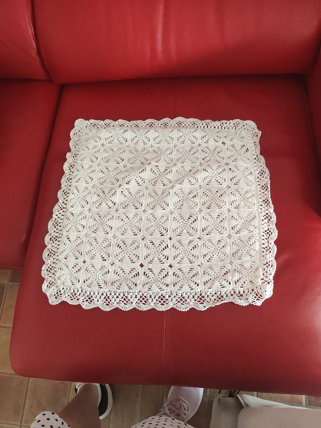 Funda cojín ganchillo blanco con puntilla nuevo