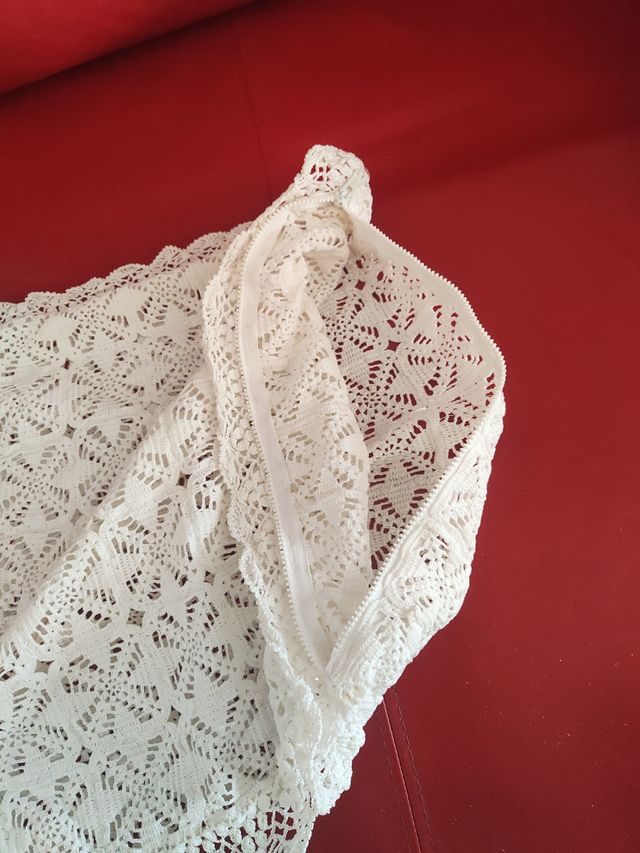 Funda cojín ganchillo blanco con puntilla nuevo