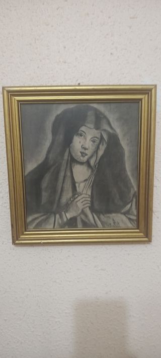 Dibujo antiguo a mano de virgen