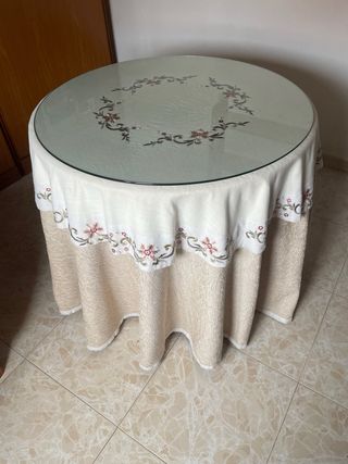 Mesa redonda camilla - madera y cristal