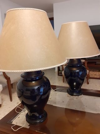 2 lámparas mesa cuarto estar - cerámica azul