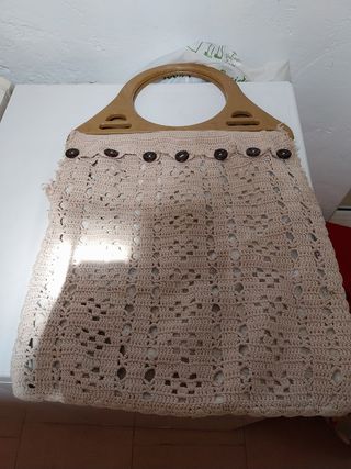 Bolso crochet beige vintage