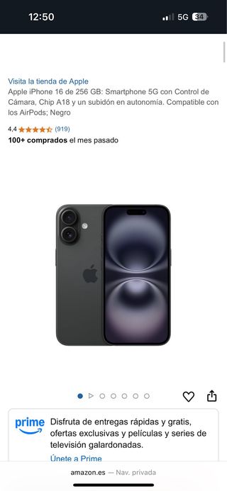 iPhone 16 Negro 128 GB - nuevo