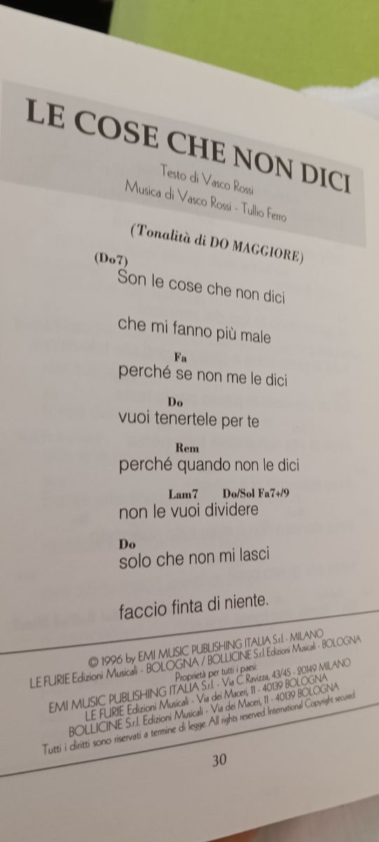 Spartito Vasco Rossi Nessun pericolo