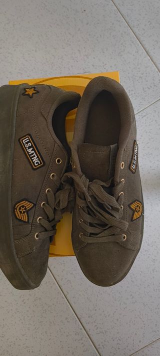 Zapatillas Mustang Cuero Verde Militar