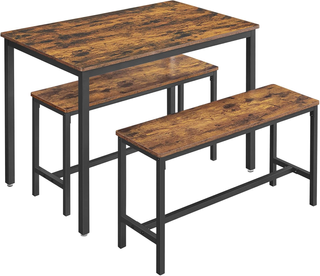 Tavolino da Pranzo con 2 Panche, Set di 3 Pezzi, T