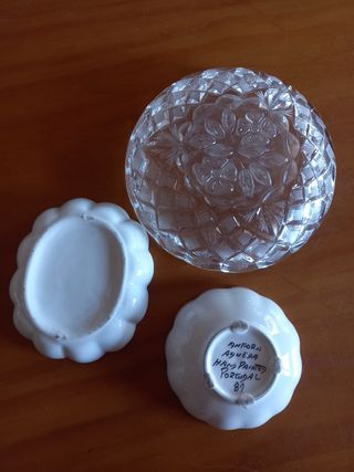 3 platitos decoración; cristal y porcelana 