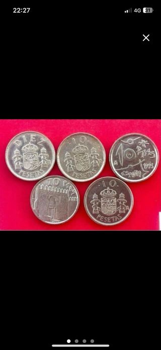 5 Monedas 10 Pesetas España diferentes años