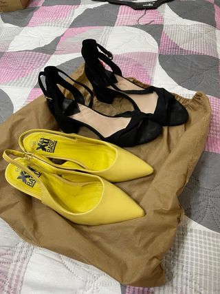 Zapatos tacón 37 - negros y amarillos