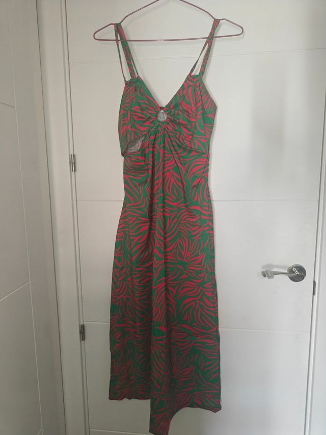 Vestido midi cebra verde-rosa