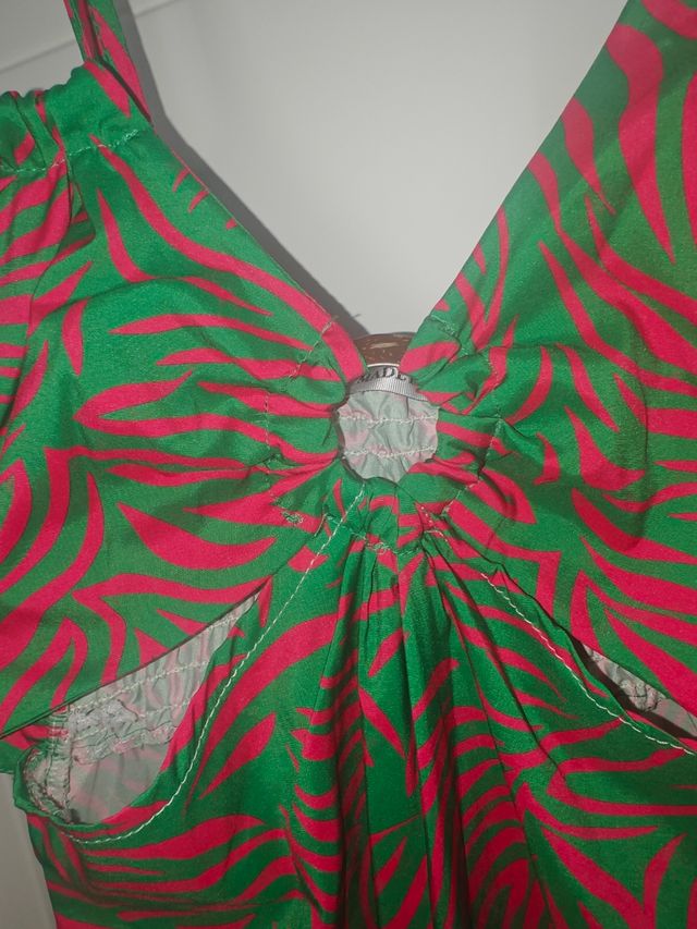 Vestido midi cebra verde-rosa