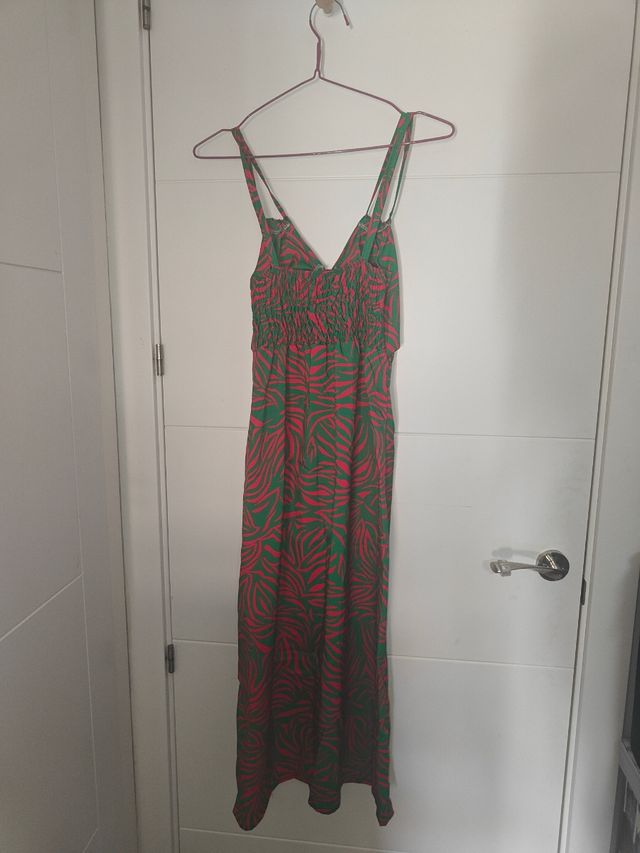 Vestido midi cebra verde-rosa