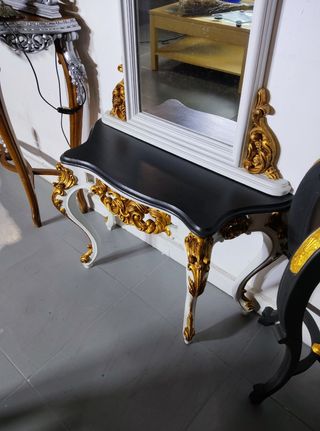 Espejo tocador vintage blanco y dorado