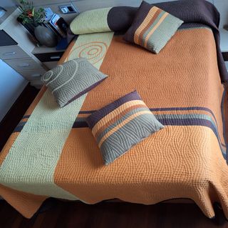 Colcha bouti 3 piezas marrón-naranja