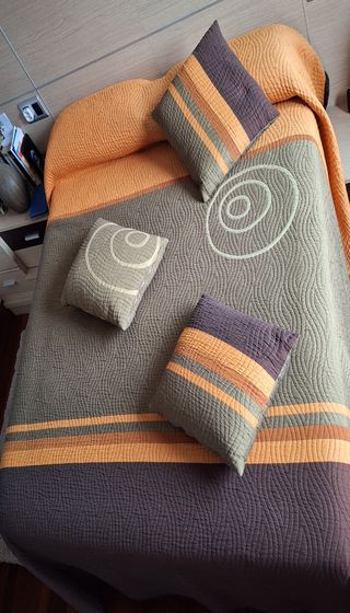 Colcha bouti 3 piezas marrón-naranja