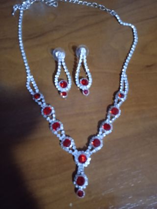 Conjunto bisutería rojo y plata