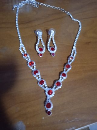Conjunto bisutería rojo y plata