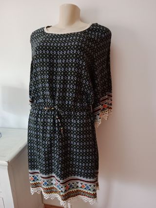 Vestido boho chic - Negro, multicolor