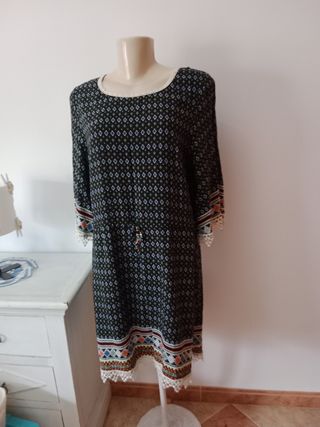 Vestido boho chic - Negro, multicolor
