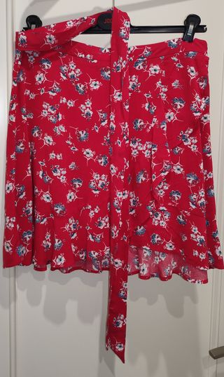 Falda roja estampada - floral