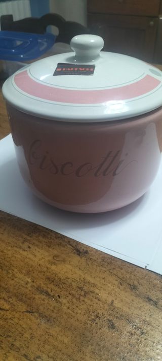 Biscottiera vintage rosa e bianca Paresch 