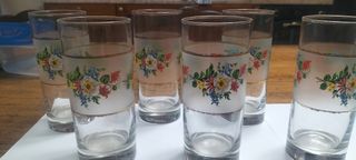 6 Bicchieri Vetro Fiori Vintage
