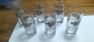 6 Bicchieri Vetro Fiori Vintage
