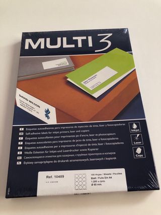 Etiquetas Adhesivas Multi3 A4. 190 hojas.