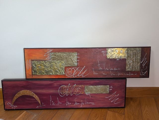 2 Cuadros abstractos dorados y rojos