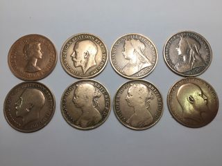 Monete Penny inglesi molto belle, set da 8