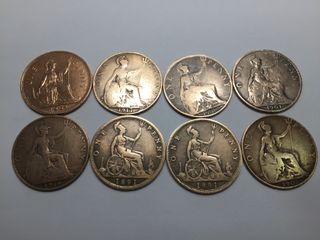 Monete Penny inglesi molto belle, set da 8