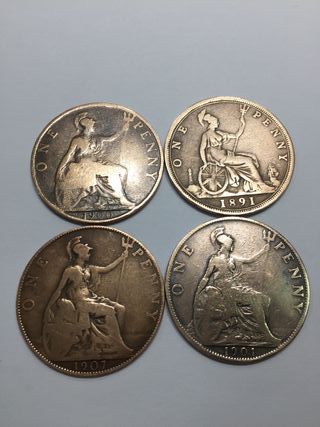 Monete Penny inglesi molto belle, set da 8