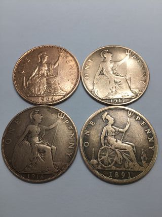 Monete Penny inglesi molto belle, set da 8