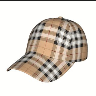 Gorra beige y marrón a cuadros