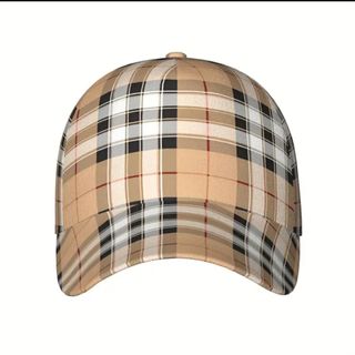 Gorra beige y marrón a cuadros