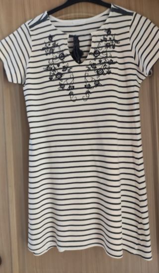 Vestido Sandro rayas beige-negro M