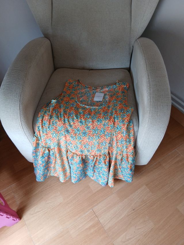 Vestido lencero Florencia - Naranja y Verde azulad