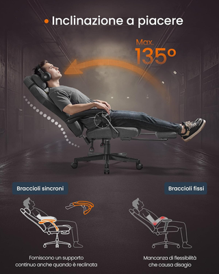 Sedia da Gaming Ergonomica per Computer Con Poggia