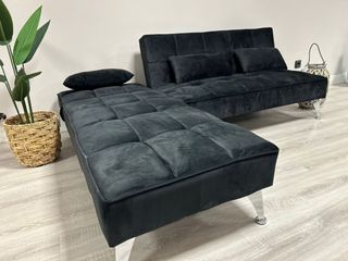 Sofá chaise longue 3 plazas - terciopelo negro