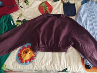 Jersey marrón marca Zara. Sudadera gris.