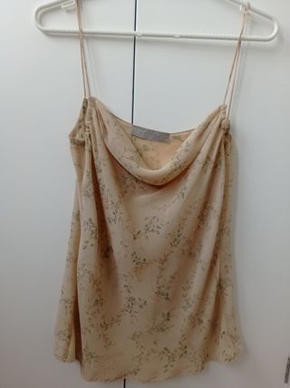 Top Zara gasa beige c/cuello drapeado