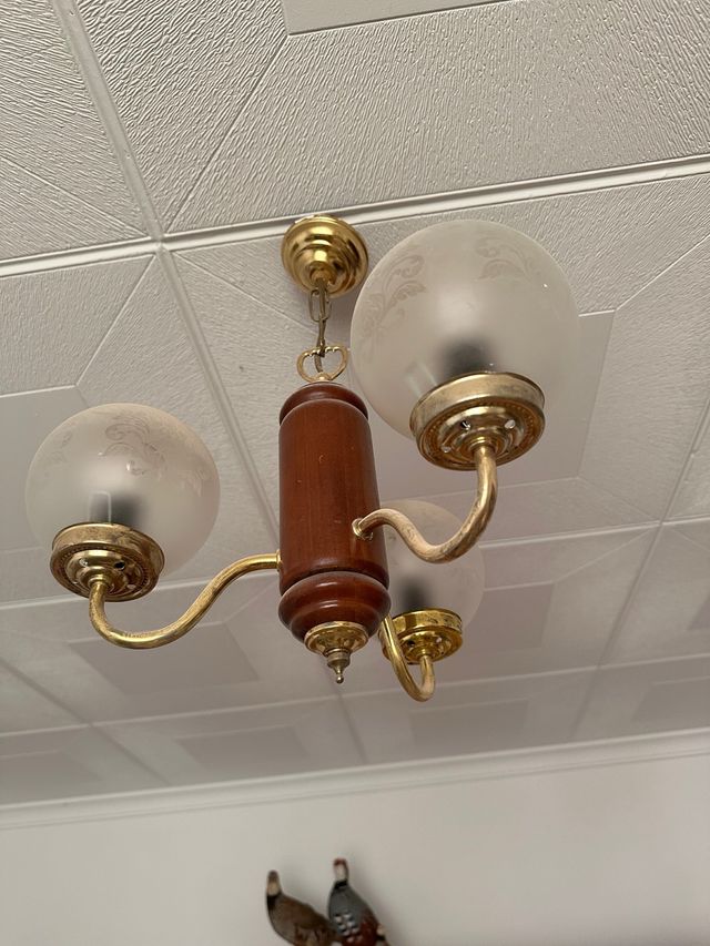 Plafón 3 luces madera dorada