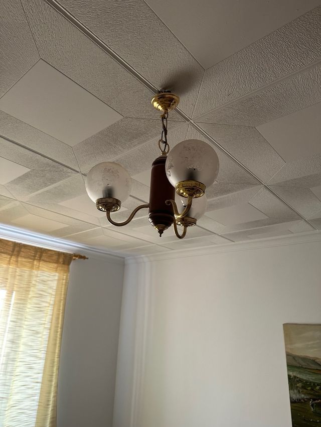 Plafón 3 luces madera dorada