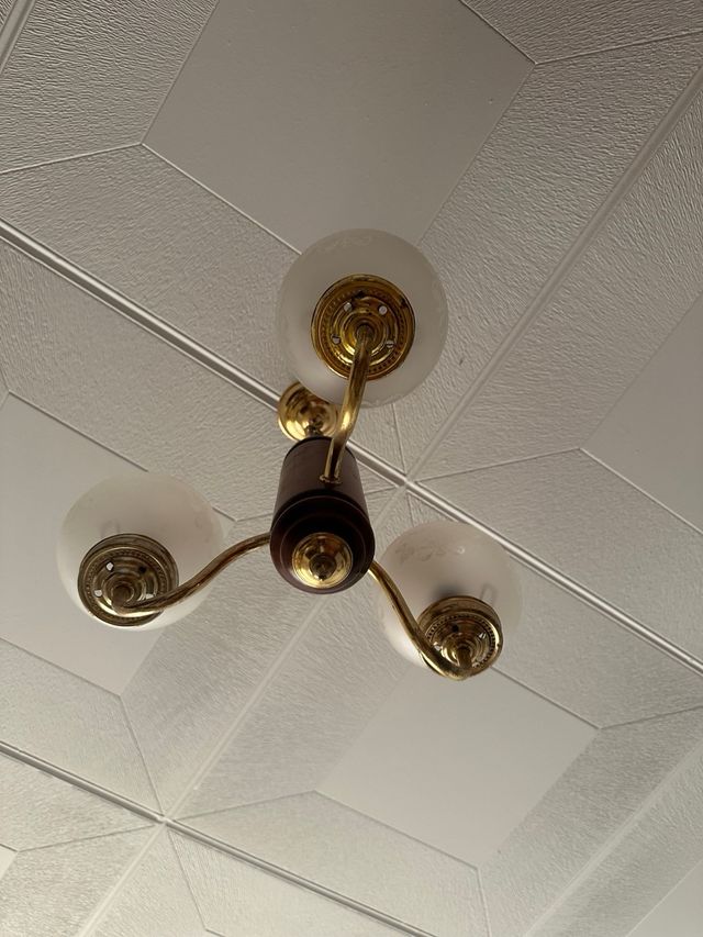 Plafón 3 luces madera dorada