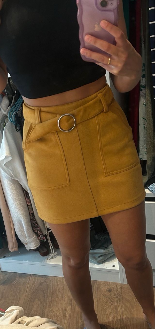 Minifalda mostaza de ante talla XS